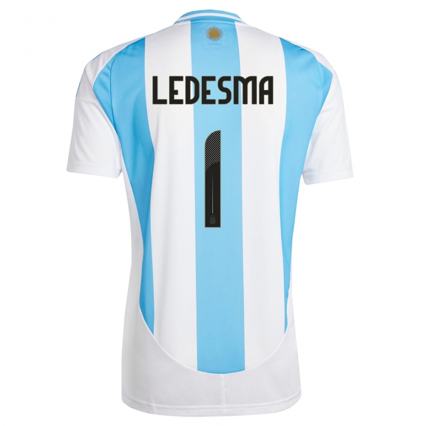Homme Maillot Argentine Jeremias Ledesma #1 Blanc Bleu Tenues Domicile 24-26 T-Shirt Belgique