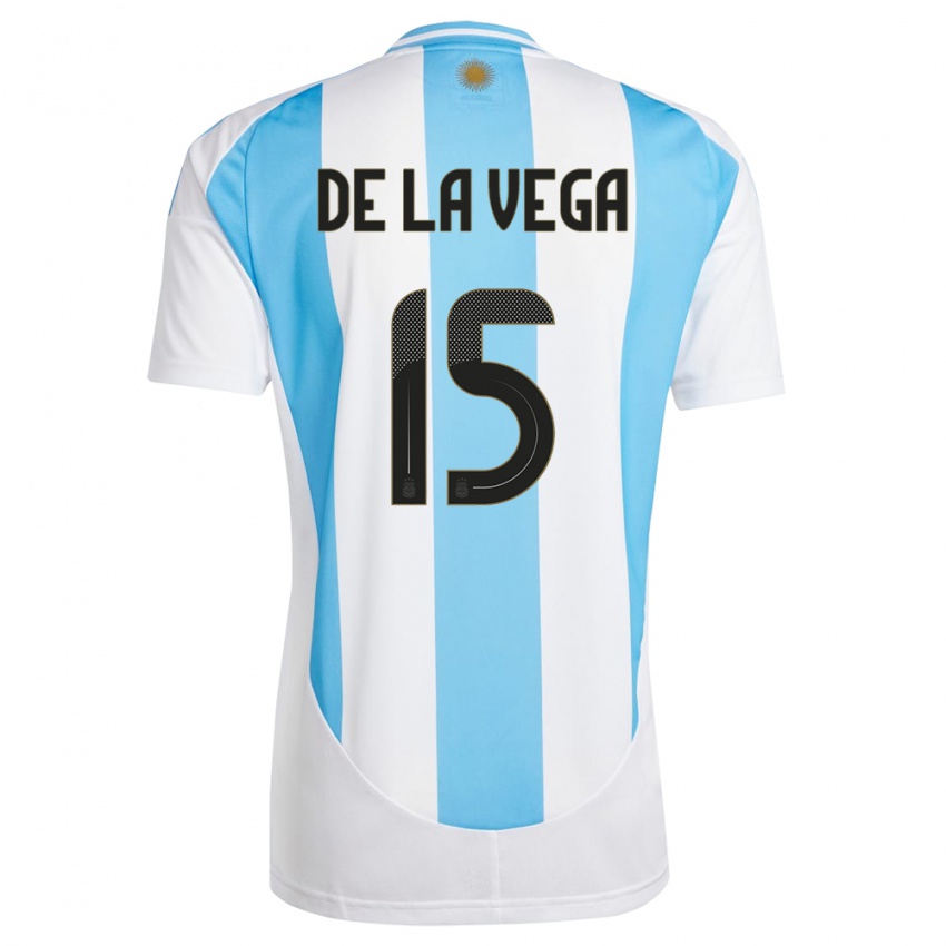 Homme Maillot Argentine Pedro De La Vega #15 Blanc Bleu Tenues Domicile 24-26 T-Shirt Belgique