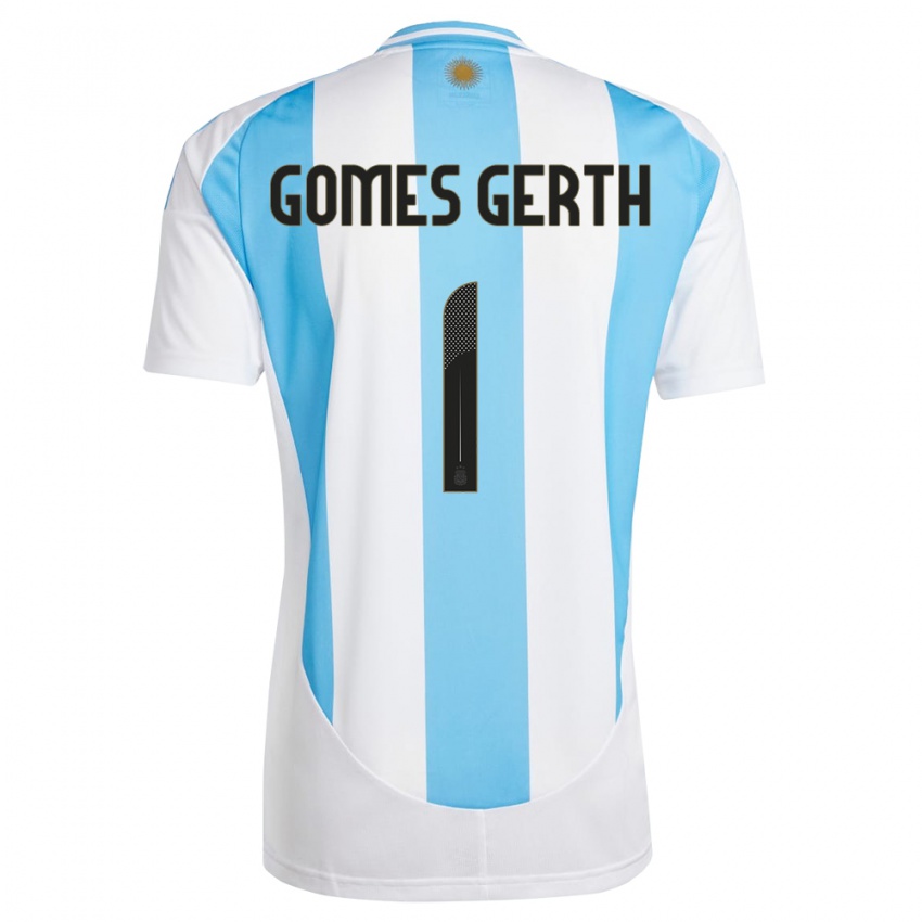 Homme Maillot Argentine Federico Gomes Gerth #1 Blanc Bleu Tenues Domicile 24-26 T-Shirt Belgique
