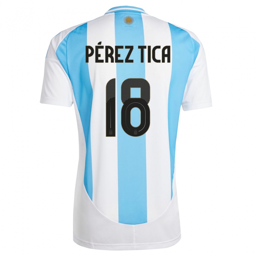 Herren Argentinien Jeremias Perez Tica #18 Weiß Blau Heimtrikot Trikot 24-26 T-Shirt Belgien