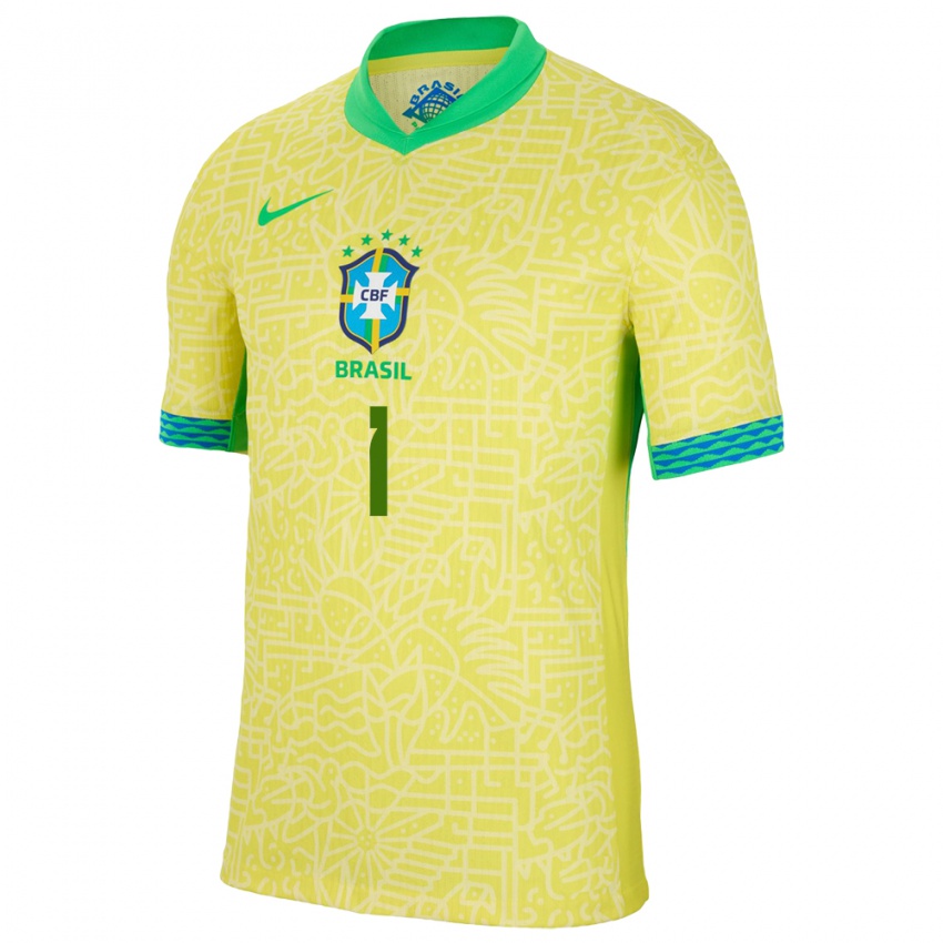 Homme Maillot Brésil Luciana #1 Jaune Tenues Domicile 24-26 T-Shirt Belgique