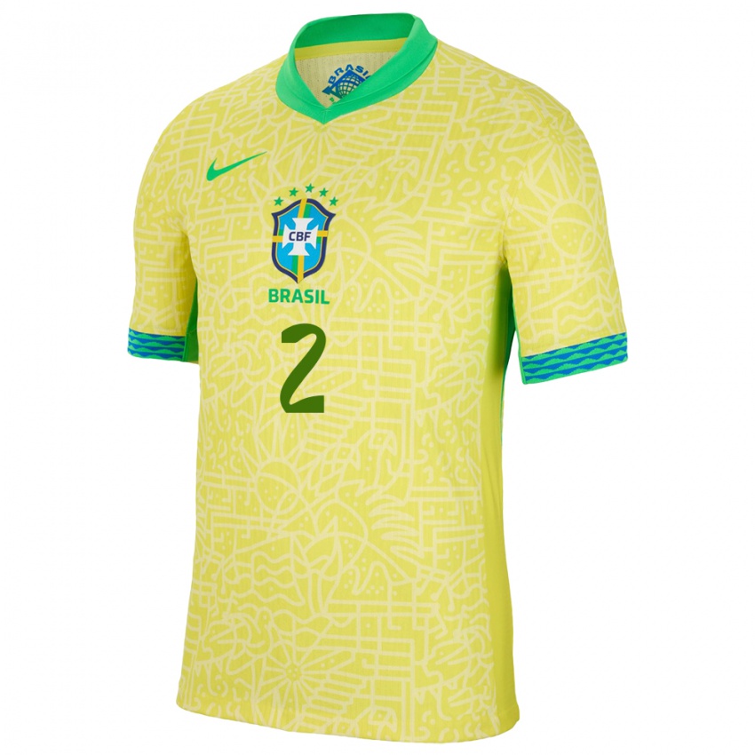 Homme Maillot Brésil Danilo #2 Jaune Tenues Domicile 24-26 T-Shirt Belgique