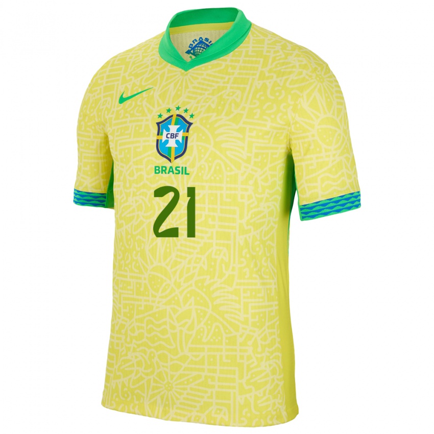 Herren Brasilien Lauren Costa #21 Gelb Heimtrikot Trikot 24-26 T-Shirt Belgien