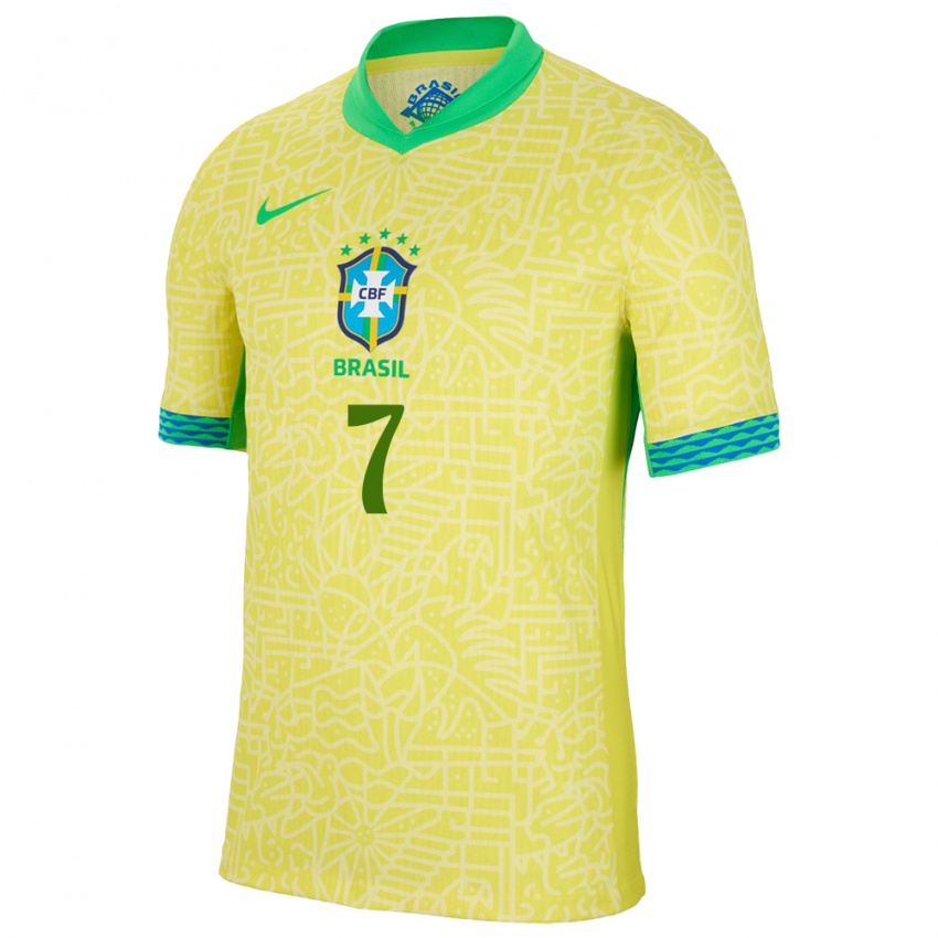Homme Maillot Brésil Joao Cruz #7 Jaune Tenues Domicile 24-26 T-Shirt Belgique