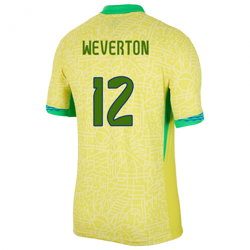Homme Maillot Brésil Weverton #12 Jaune Tenues Domicile 24-26 T-Shirt Belgique