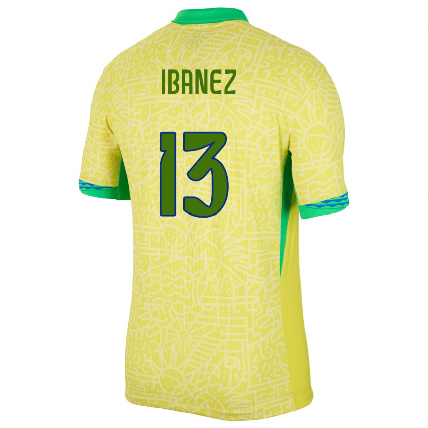 Homme Maillot Brésil Roger Ibanez #13 Jaune Tenues Domicile 24-26 T-Shirt Belgique