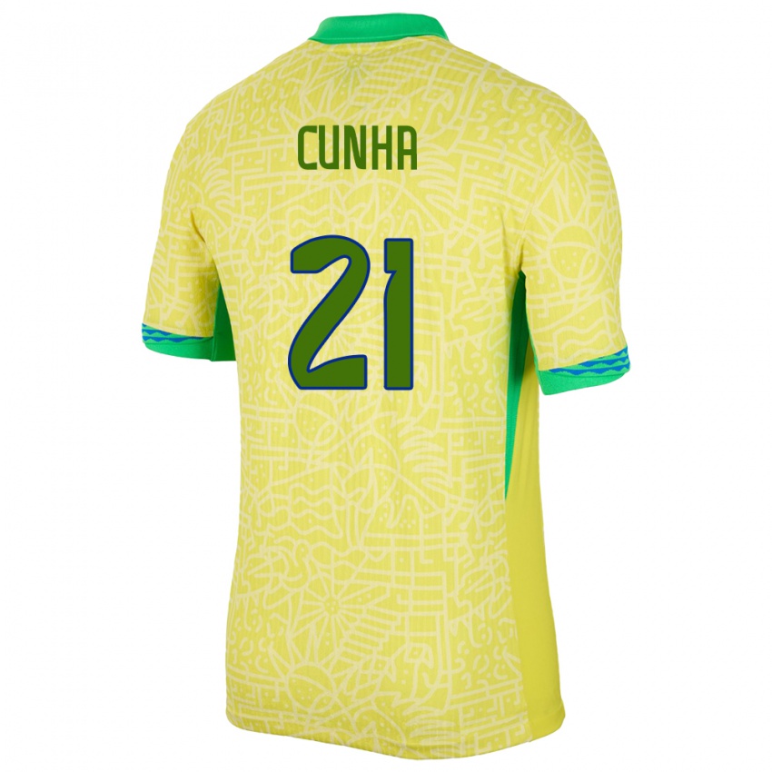 Herren Brasilien Matheus Cunha #21 Gelb Heimtrikot Trikot 24-26 T-Shirt Belgien