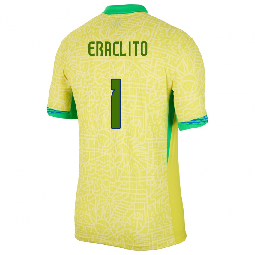 Heren Brazilië Marcelo Eraclito #1 Geel Thuisshirt Thuistenue 24-26 T-Shirt België