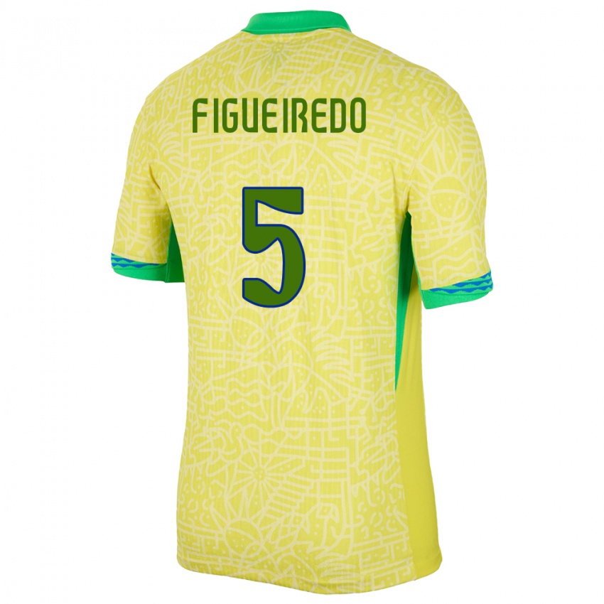 Homme Maillot Brésil Vitor Figueiredo #5 Jaune Tenues Domicile 24-26 T-Shirt Belgique