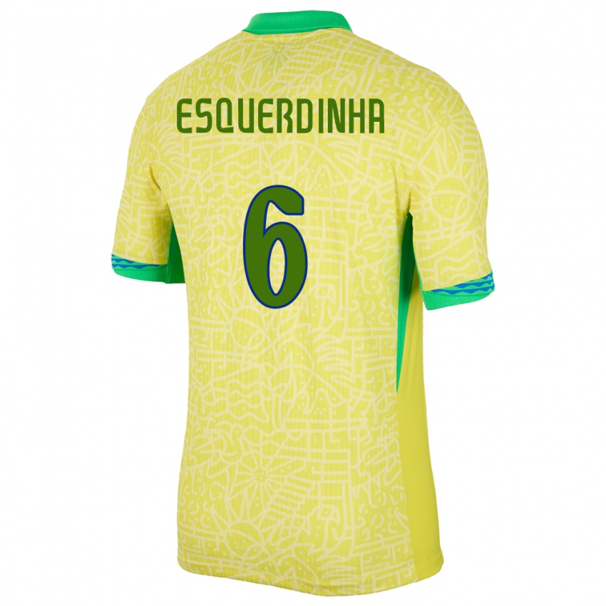 Heren Brazilië Esquerdinha #6 Geel Thuisshirt Thuistenue 24-26 T-Shirt België
