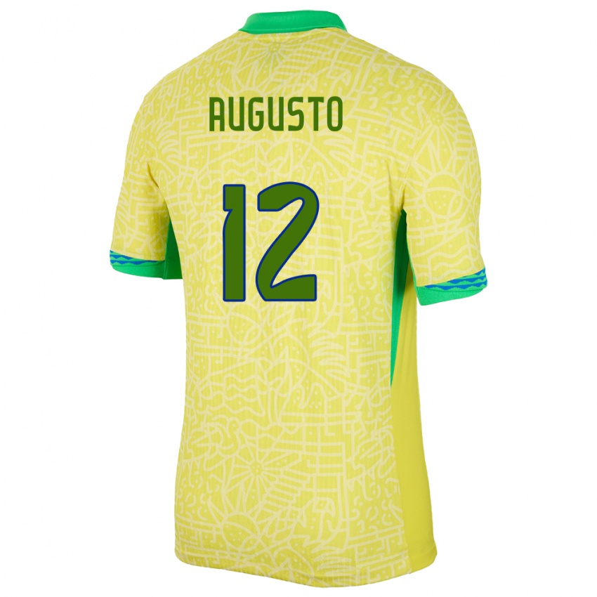 Heren Brazilië Cesar Augusto #12 Geel Thuisshirt Thuistenue 24-26 T-Shirt België
