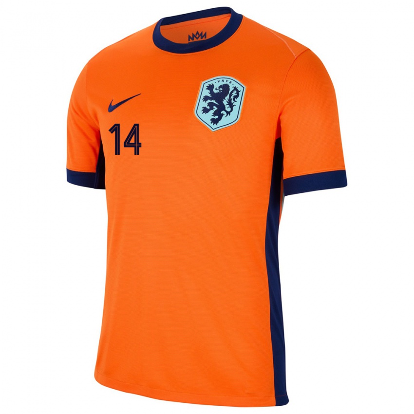Homme Maillot Pays-Bas Philip Brittijn #14 Orange Tenues Domicile 24-26 T-Shirt Belgique