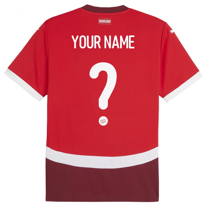 Homme Maillot Suisse Votre Nom #0 Rouge Tenues Domicile 24-26 T-Shirt Belgique