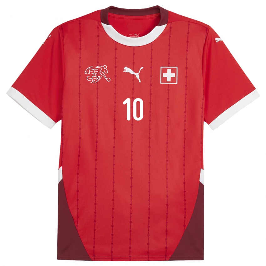 Herren Schweiz Mile Vukelic #10 Rot Heimtrikot Trikot 24-26 T-Shirt Belgien