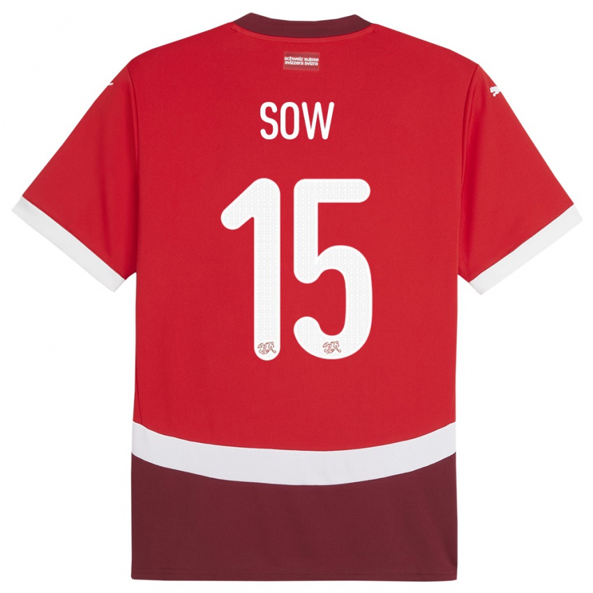 Homme Maillot Suisse Djibril Sow #15 Rouge Tenues Domicile 24-26 T-Shirt Belgique