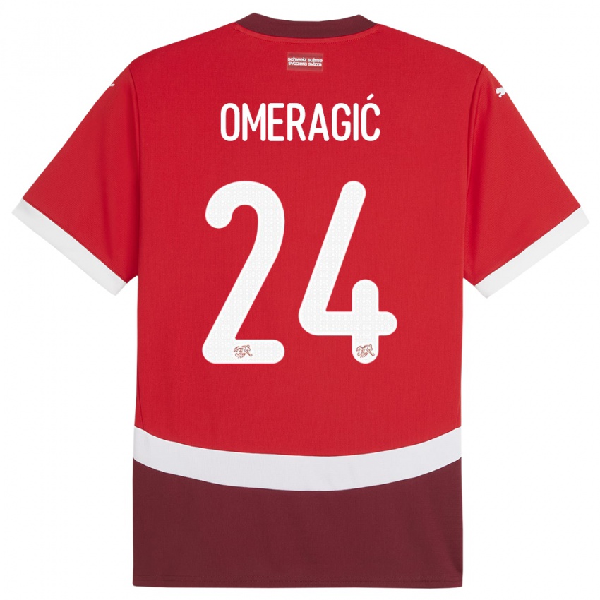 Heren Zwitserland Becir Omeragic #24 Rood Thuisshirt Thuistenue 24-26 T-Shirt België