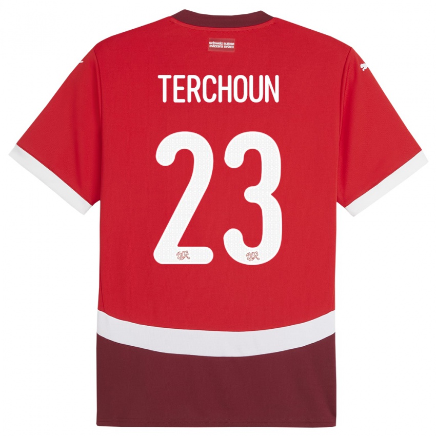 Homme Maillot Suisse Meriame Terchoun #23 Rouge Tenues Domicile 24-26 T-Shirt Belgique