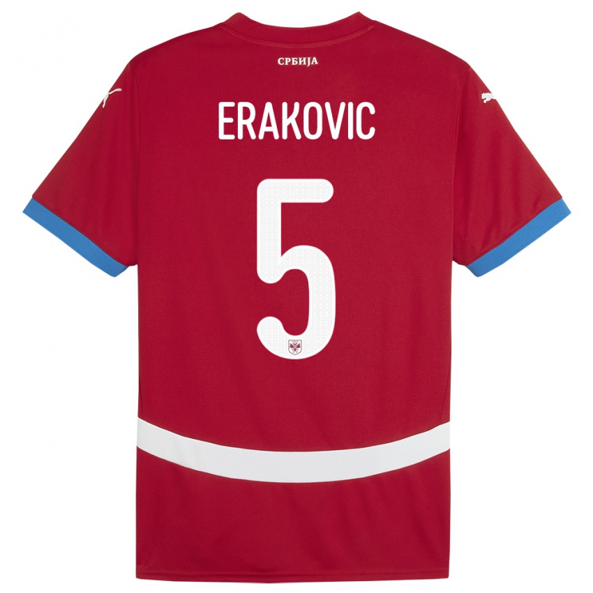 Herren Serbien Strahinja Erakovic #5 Rot Heimtrikot Trikot 24-26 T-Shirt Belgien