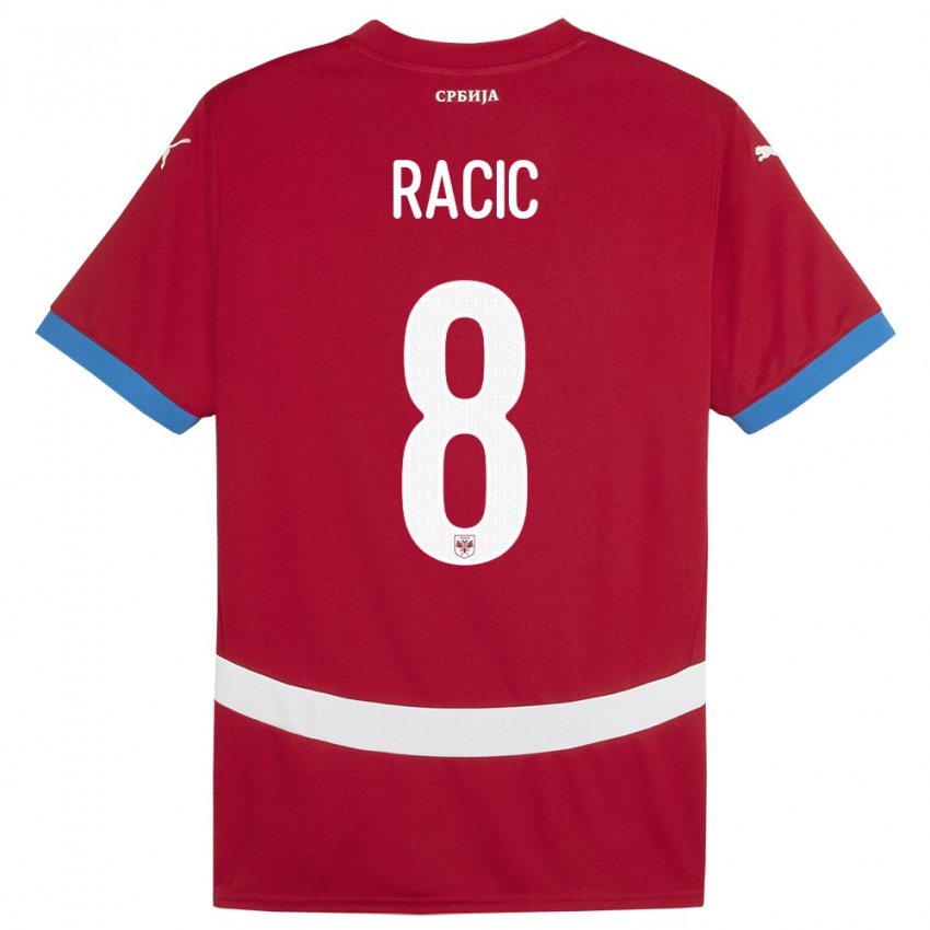 Homme Maillot Serbie Uros Racic #8 Rouge Tenues Domicile 24-26 T-Shirt Belgique