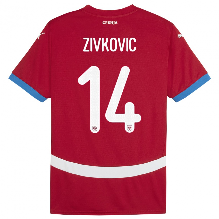 Heren Servië Andrija Zivkovic #14 Rood Thuisshirt Thuistenue 24-26 T-Shirt België