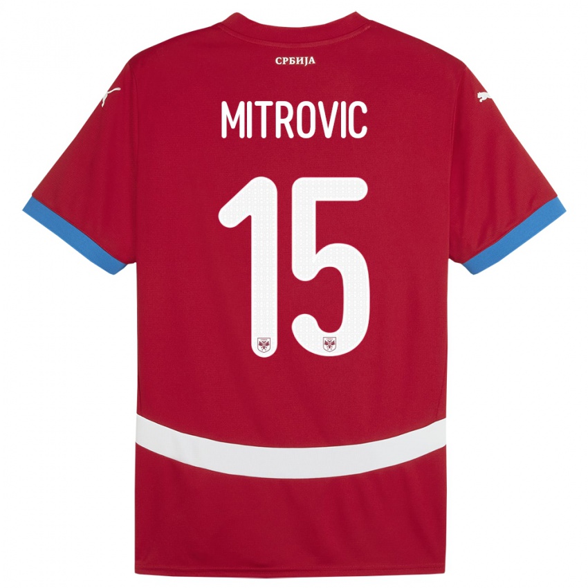 Homme Maillot Serbie Stefan Mitrovic #15 Rouge Tenues Domicile 24-26 T-Shirt Belgique