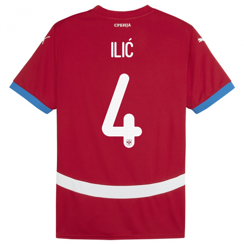 Homme Maillot Serbie Marija Ilic #4 Rouge Tenues Domicile 24-26 T-Shirt Belgique