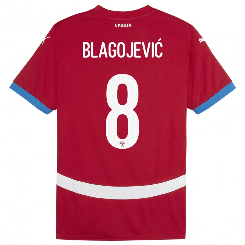 Herren Serbien Dina Blagojevic #8 Rot Heimtrikot Trikot 24-26 T-Shirt Belgien