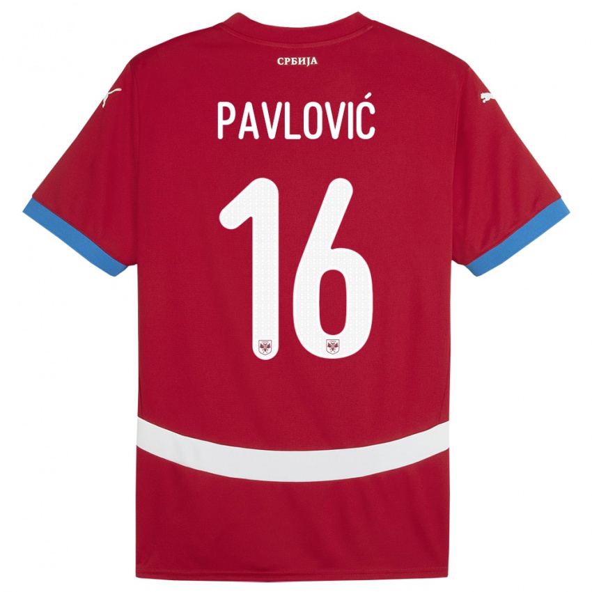 Heren Servië Sara Pavlovic #16 Rood Thuisshirt Thuistenue 24-26 T-Shirt België