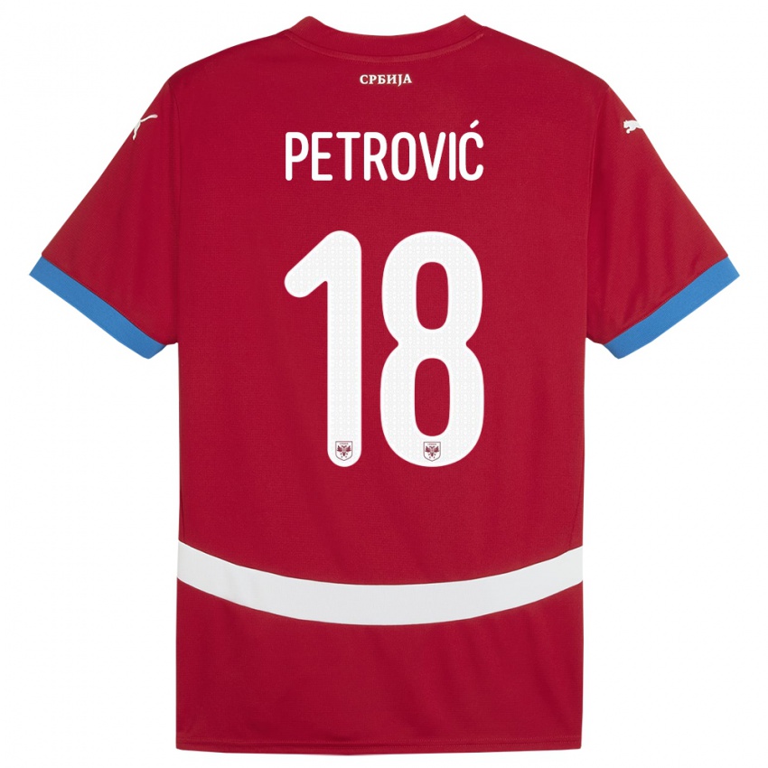 Homme Maillot Serbie Emilija Petrovic #18 Rouge Tenues Domicile 24-26 T-Shirt Belgique