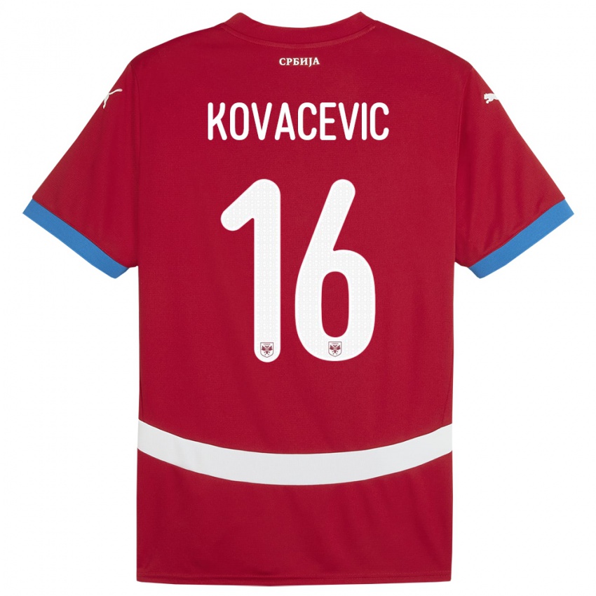 Homme Maillot Serbie Bojan Kovacevic #16 Rouge Tenues Domicile 24-26 T-Shirt Belgique