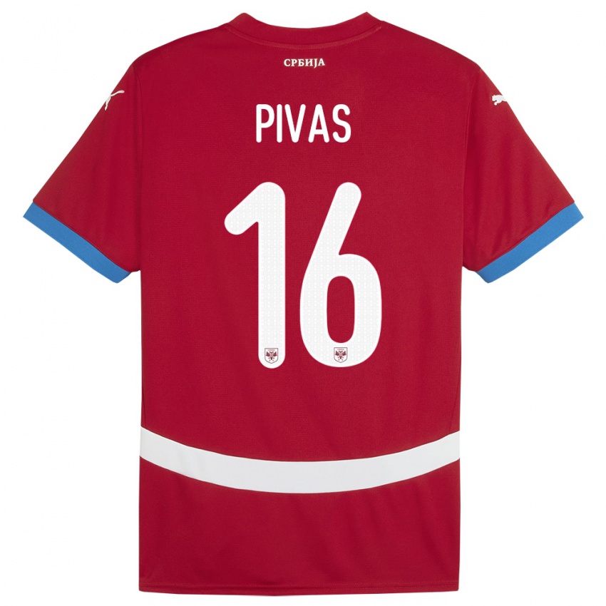 Herren Serbien Miodrag Pivas #16 Rot Heimtrikot Trikot 24-26 T-Shirt Belgien