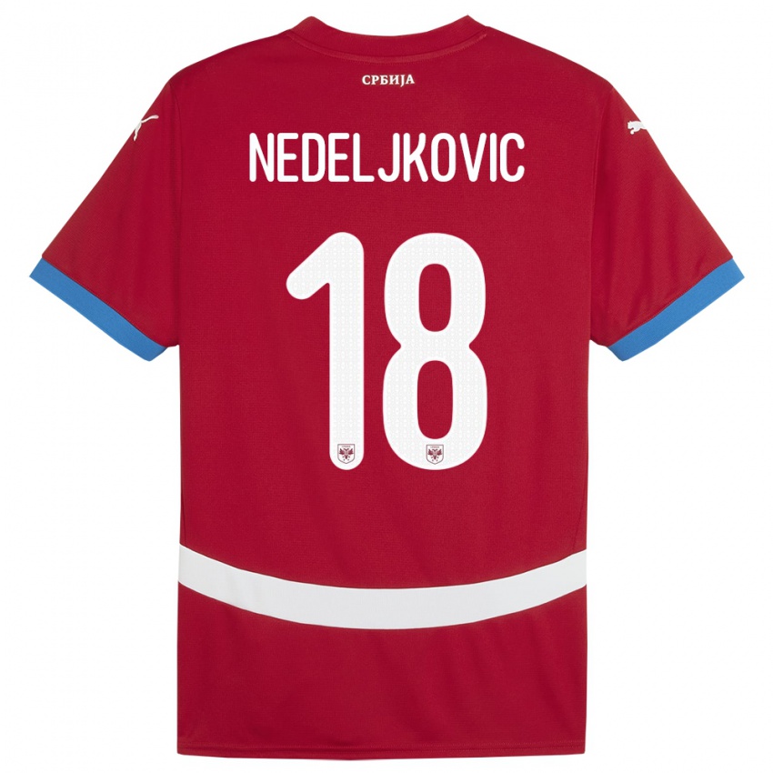 Herren Serbien Kosta Nedeljkovic #18 Rot Heimtrikot Trikot 24-26 T-Shirt Belgien