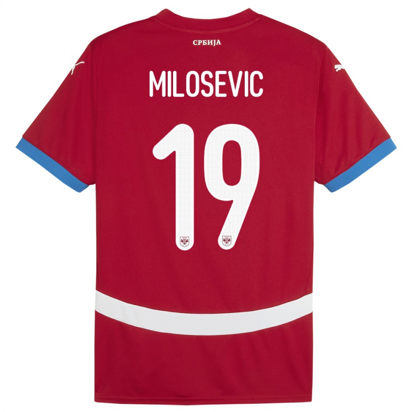 Homme Maillot Serbie Jovan Milosevic #19 Rouge Tenues Domicile 24-26 T-Shirt Belgique