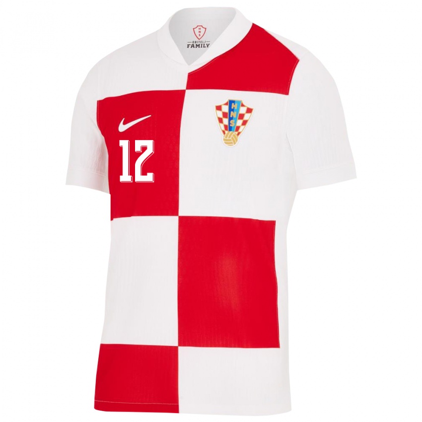Homme Maillot Croatie Ana Filipovic #12 Blanc Rouge Tenues Domicile 24-26 T-Shirt Belgique