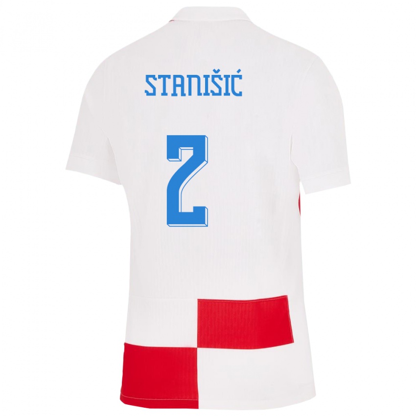 Herren Kroatien Josip Stanisic #2 Weiß Rot Heimtrikot Trikot 24-26 T-Shirt Belgien