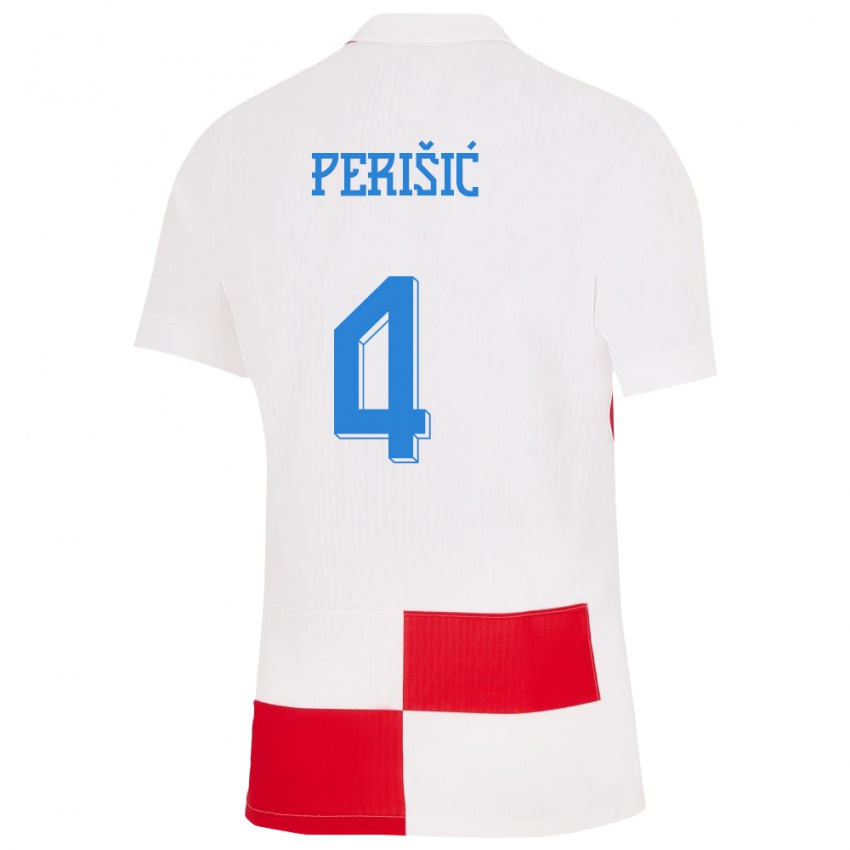 Herren Kroatien Ivan Perisic #4 Weiß Rot Heimtrikot Trikot 24-26 T-Shirt Belgien