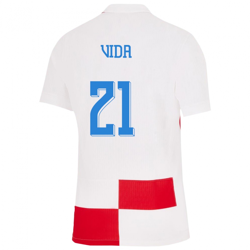 Homme Maillot Croatie Domagoj Vida #21 Blanc Rouge Tenues Domicile 24-26 T-Shirt Belgique