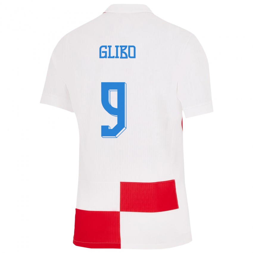 Heren Kroatië Andrea Glibo #9 Wit Rood Thuisshirt Thuistenue 24-26 T-Shirt België