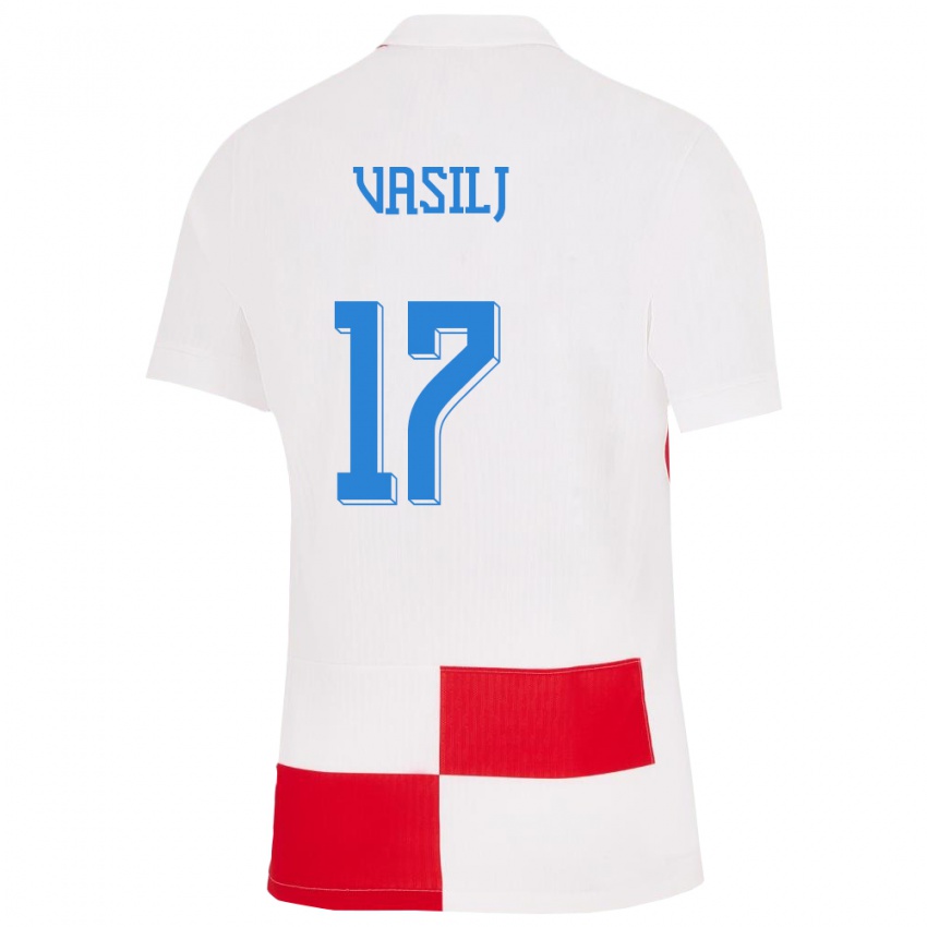 Herren Kroatien Jakov Anton Vasilj #17 Weiß Rot Heimtrikot Trikot 24-26 T-Shirt Belgien