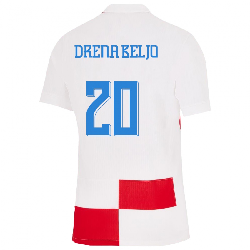 Herren Kroatien Dion Drena Beljo #20 Weiß Rot Heimtrikot Trikot 24-26 T-Shirt Belgien