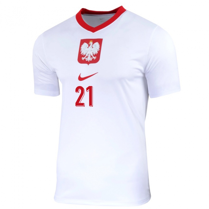 Herren Polen Nicola Zalewski #21 Weiß Heimtrikot Trikot 24-26 T-Shirt Belgien