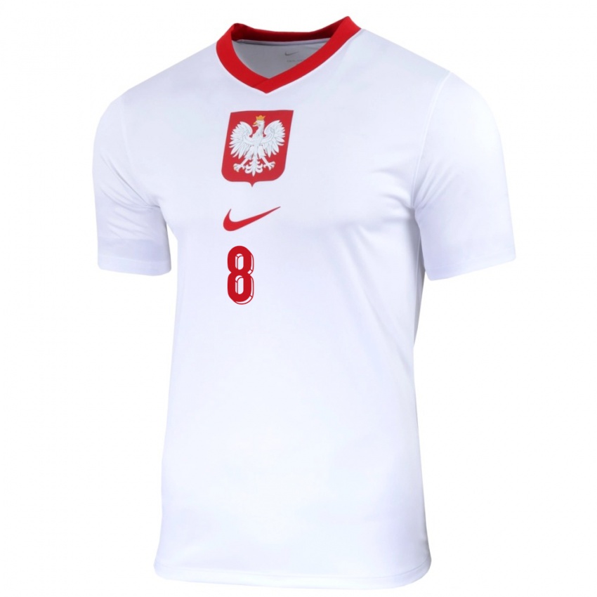 Homme Maillot Pologne Karol Borys #8 Blanc Tenues Domicile 24-26 T-Shirt Belgique