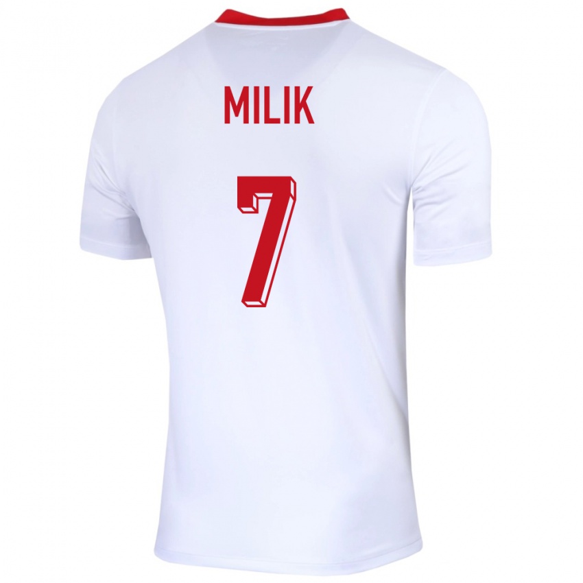 Homme Maillot Pologne Arkadiusz Milik #7 Blanc Tenues Domicile 24-26 T-Shirt Belgique
