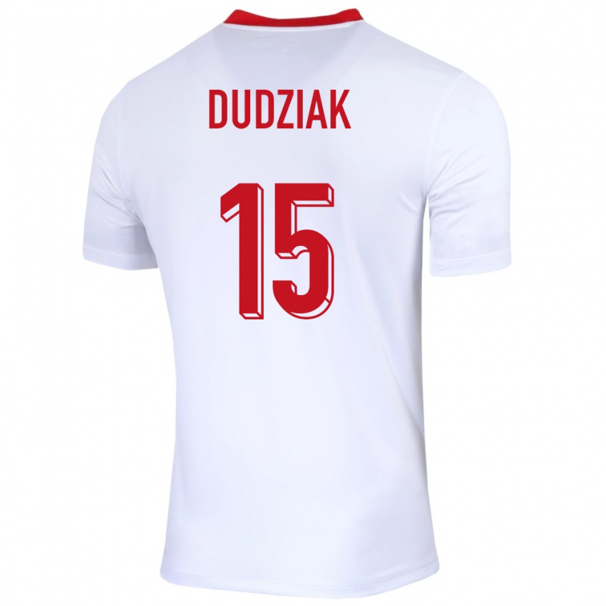 Homme Maillot Pologne Aleksandra Dudziak #15 Blanc Tenues Domicile 24-26 T-Shirt Belgique