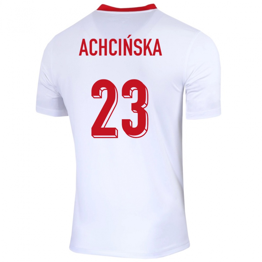 Homme Maillot Pologne Adriana Achcinska #23 Blanc Tenues Domicile 24-26 T-Shirt Belgique