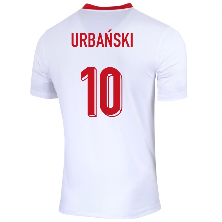 Herren Polen Kacper Urbanski #10 Weiß Heimtrikot Trikot 24-26 T-Shirt Belgien