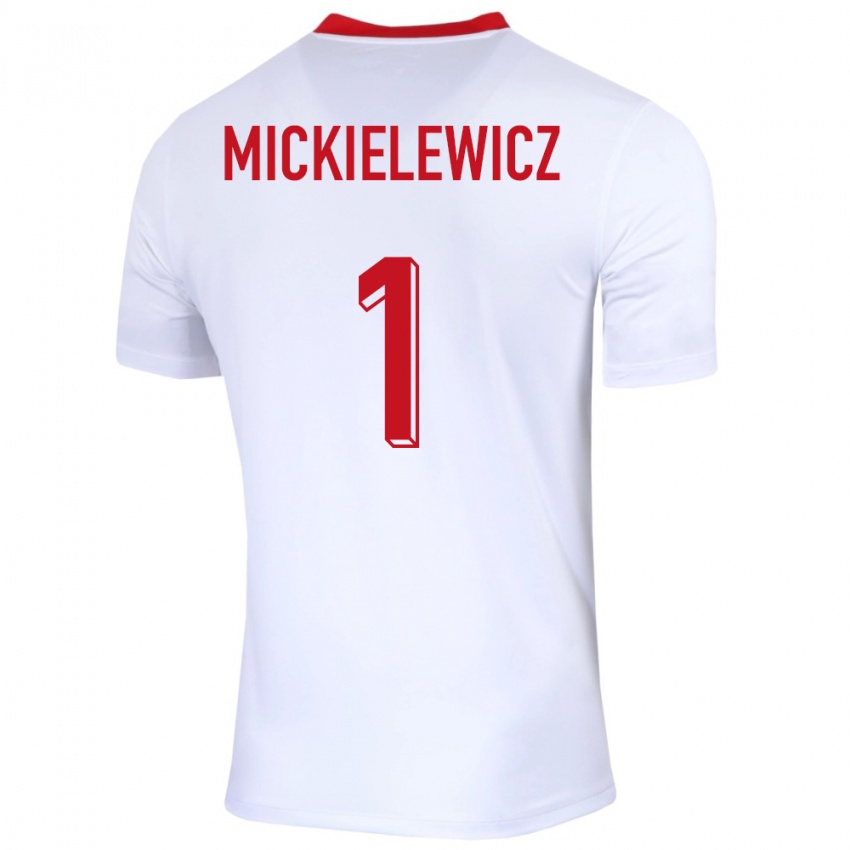 Homme Maillot Pologne Aleksander Mickielewicz #1 Blanc Tenues Domicile 24-26 T-Shirt Belgique