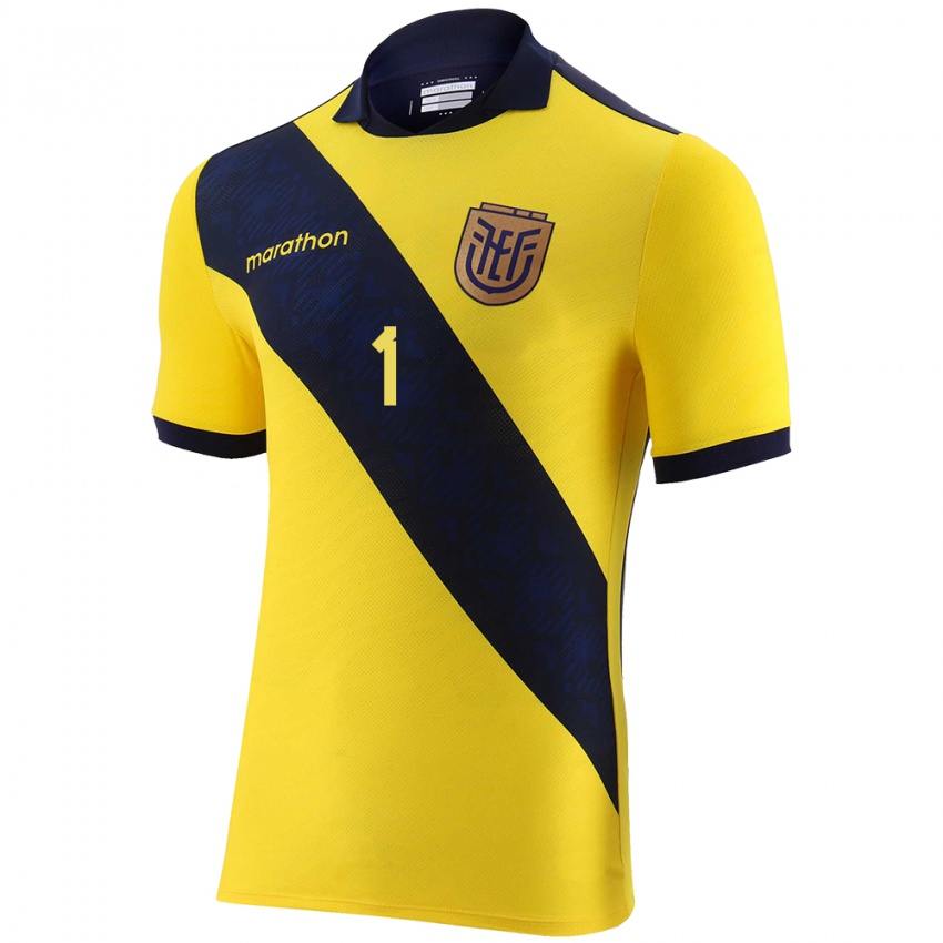 Herren Ecuador Hernan Galindez #1 Gelb Heimtrikot Trikot 24-26 T-Shirt Belgien