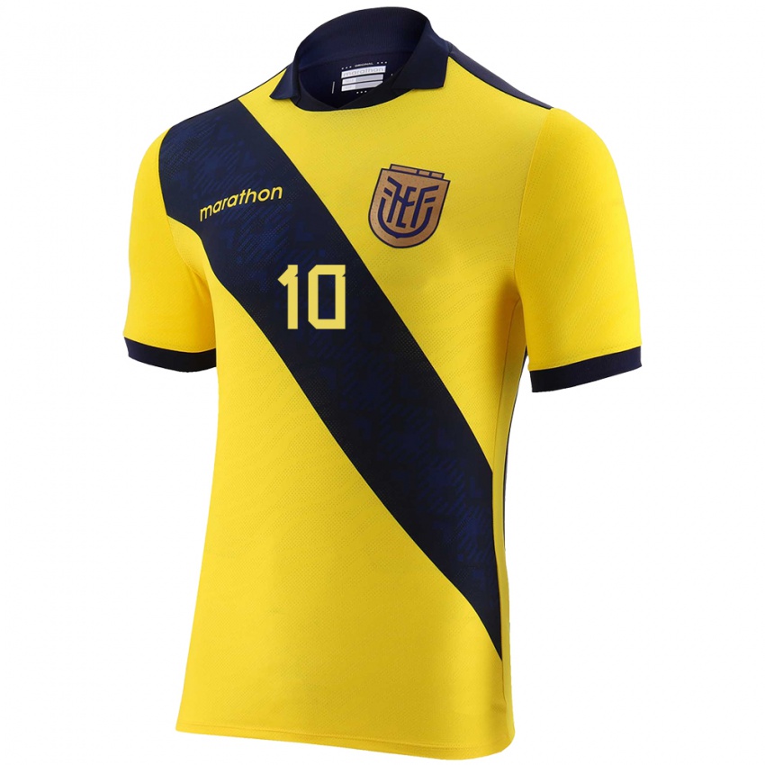 Herren Ecuador Romario Ibarra #10 Gelb Heimtrikot Trikot 24-26 T-Shirt Belgien