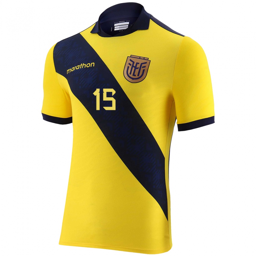 Herren Ecuador Juan Sanchez #15 Gelb Heimtrikot Trikot 24-26 T-Shirt Belgien